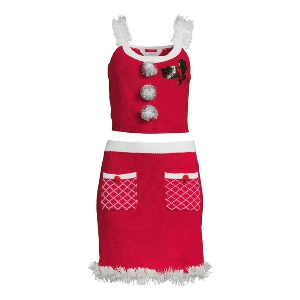 Santa Christmas Holiday Outfit Sweater Top & Skirt NEW